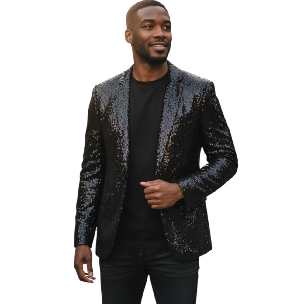 NOOSE & MONKEY Black Sequin Jacket Blazer SportsCoat